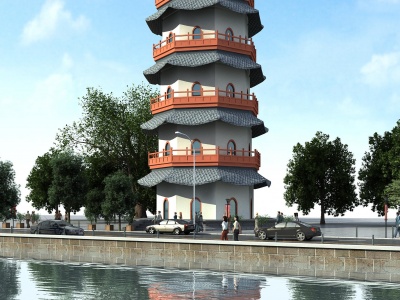 3d中式寺庙塔楼模型