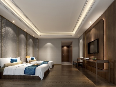 新中式酒店客房双人房模型3d模型