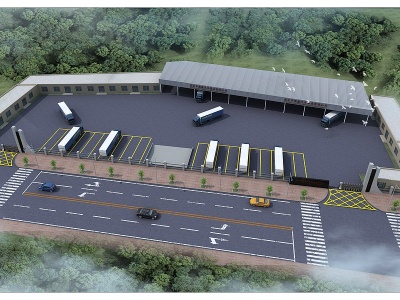 3d现代停车场货车服务中心模型
