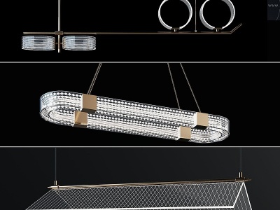 3d现代新中式金属玻璃吊灯模型