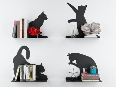 现代猫咪造型墙面隔板书架模型3d模型