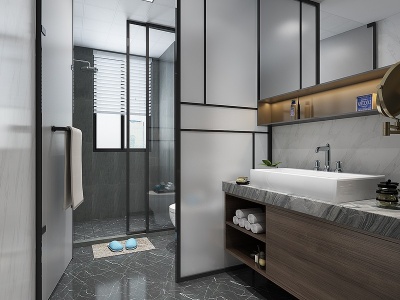 3d现代卫生间镜子浴室柜模型