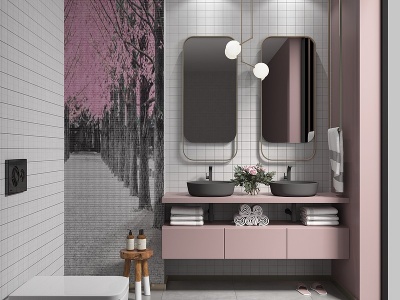 3d现代卫生间卫浴台盆柜马桶模型