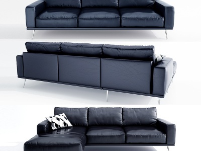 现代皮革办公转角沙发模型3d模型