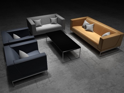 3d现代皮革办公沙发茶几模型