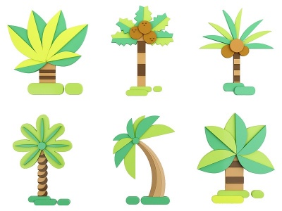 3d儿童椰子树卡通墙饰造型模型