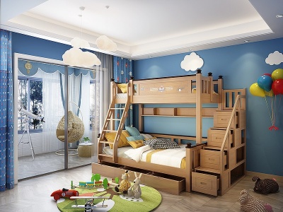 北欧上下铺儿童床模型3d模型