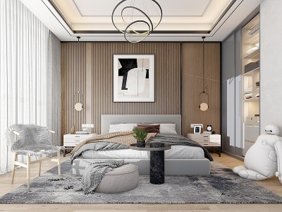 3d现代北欧轻奢卧室模型