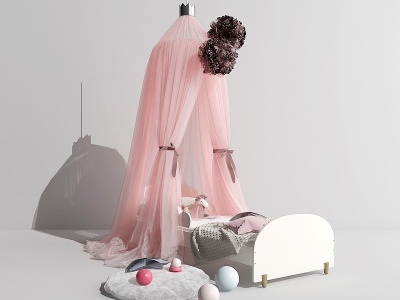 3d现代公主床布幔儿童床模型