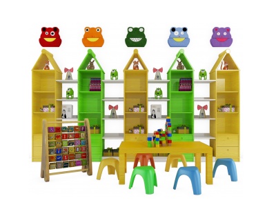 3d儿童桌椅书柜模型