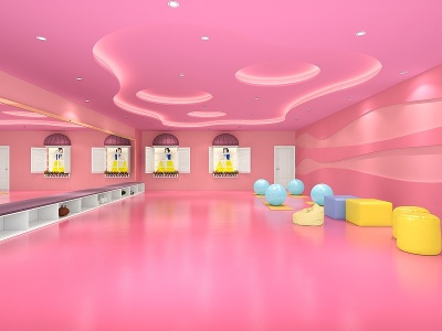 3d现代粉红系舞蹈教室模型