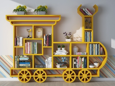 3d现代火车造型儿童书柜书架模型