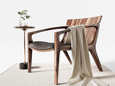 3d现代原木自然风扶手椅模型
