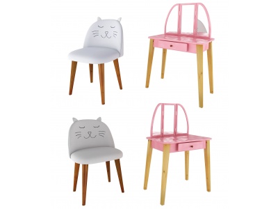 3d北欧猫咪儿童桌椅模型