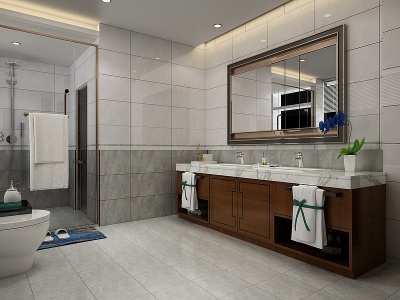 3d新中式卫生间浴室柜模型