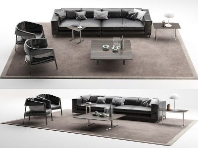 3d现代办公皮革沙发茶几组合模型