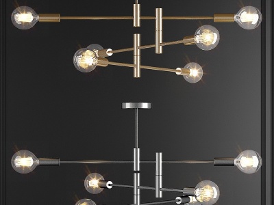 3d北欧金属玻璃灯泡吊灯模型