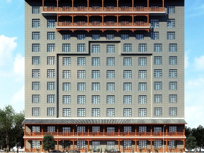 中式古建高层医院酒店模型