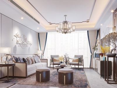 新中式轻奢风格客厅模型3d模型