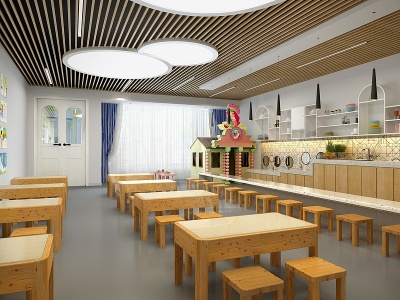 现代幼儿园食堂模型3d模型
