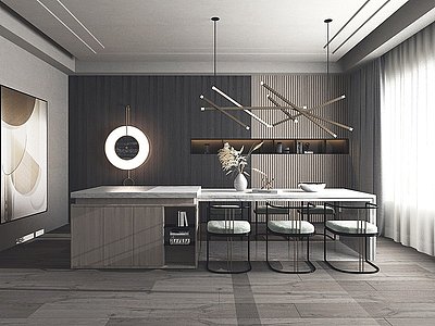3d开放式厨房岛台模型