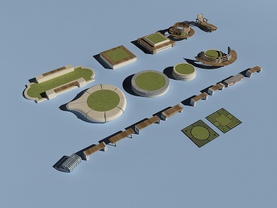 3d现代户外景观花池模型