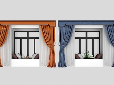 3d现代飘窗窗帘组合模型