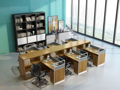 3d开敞办公办公桌椅模型