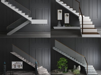 3d新中式楼梯模型