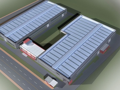 3d厂区厂房园区规划鸟瞰模型
