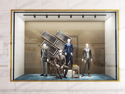 3d现代商场服装店橱窗模型
