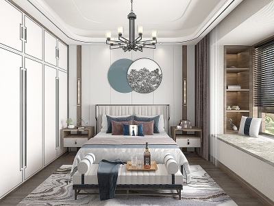 3d新中式轻奢新中式卧室模型