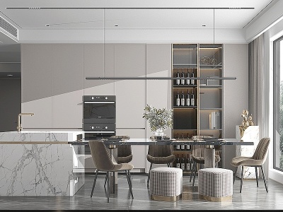 3d开放式厨房餐厅橱柜模型