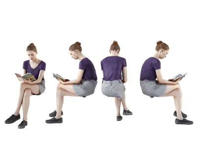 3d坐姿看书女人模型