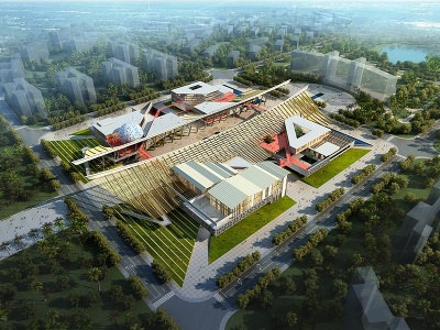 3d现代会展中心文化广场模型