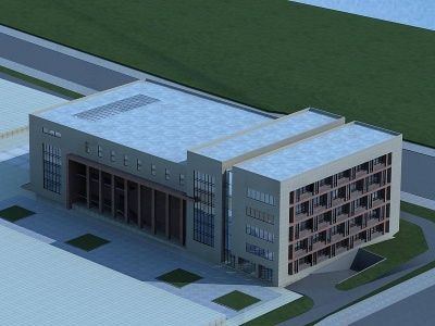 现代学校报告厅建筑外观模型3d模型