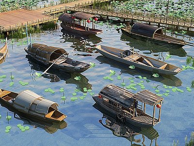 中式木船乌篷船模型3d模型