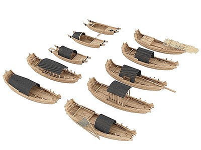 中式木船古船渔船扁舟模型3d模型