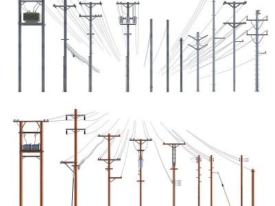 3d电线杆电力设施设备模型