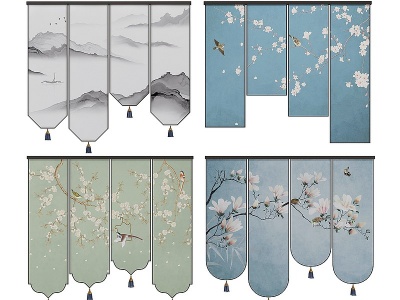 新中式布艺窗帘模型