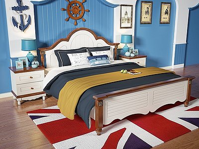实木双人床卧室模型3d模型