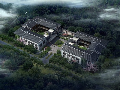 中式商业会所建筑外观模型3d模型