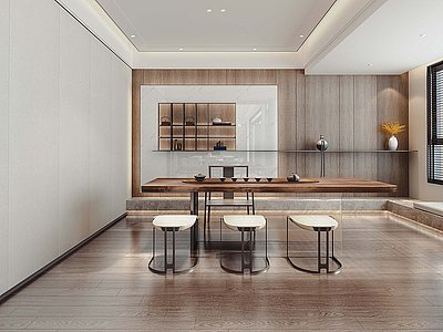 3d新中式茶室茶桌椅模型
