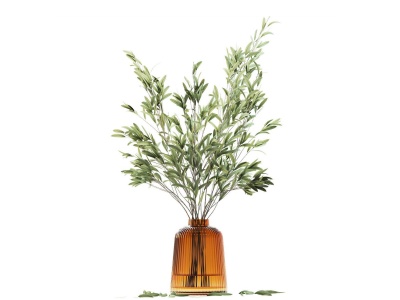3d橄榄枝叶黄色玻璃花瓶模型