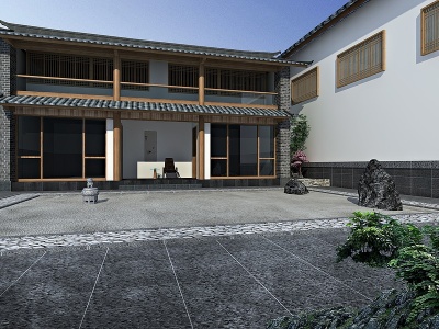 新中式民宿建筑模型3d模型