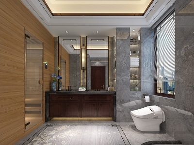 新中式卫生间汗蒸房淋浴间模型3d模型