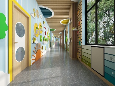 现代中小学幼儿园走廊模型3d模型