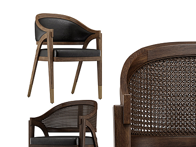 3d现代新中式藤编餐椅椅子模型