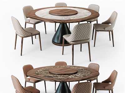 3d轻奢皮革圆形餐桌椅模型