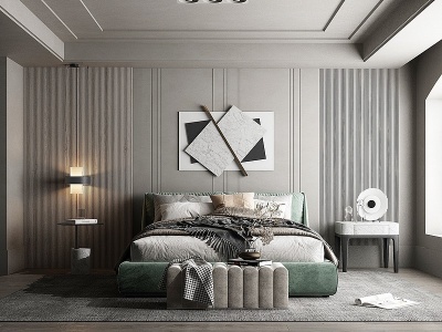 3d现代轻奢简欧式卧室模型